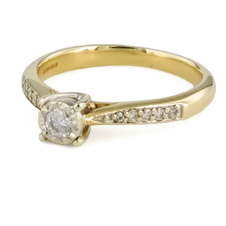9ct gold Diamond 0.19cts Soltaire Ring with Stoneset Shoulders size L